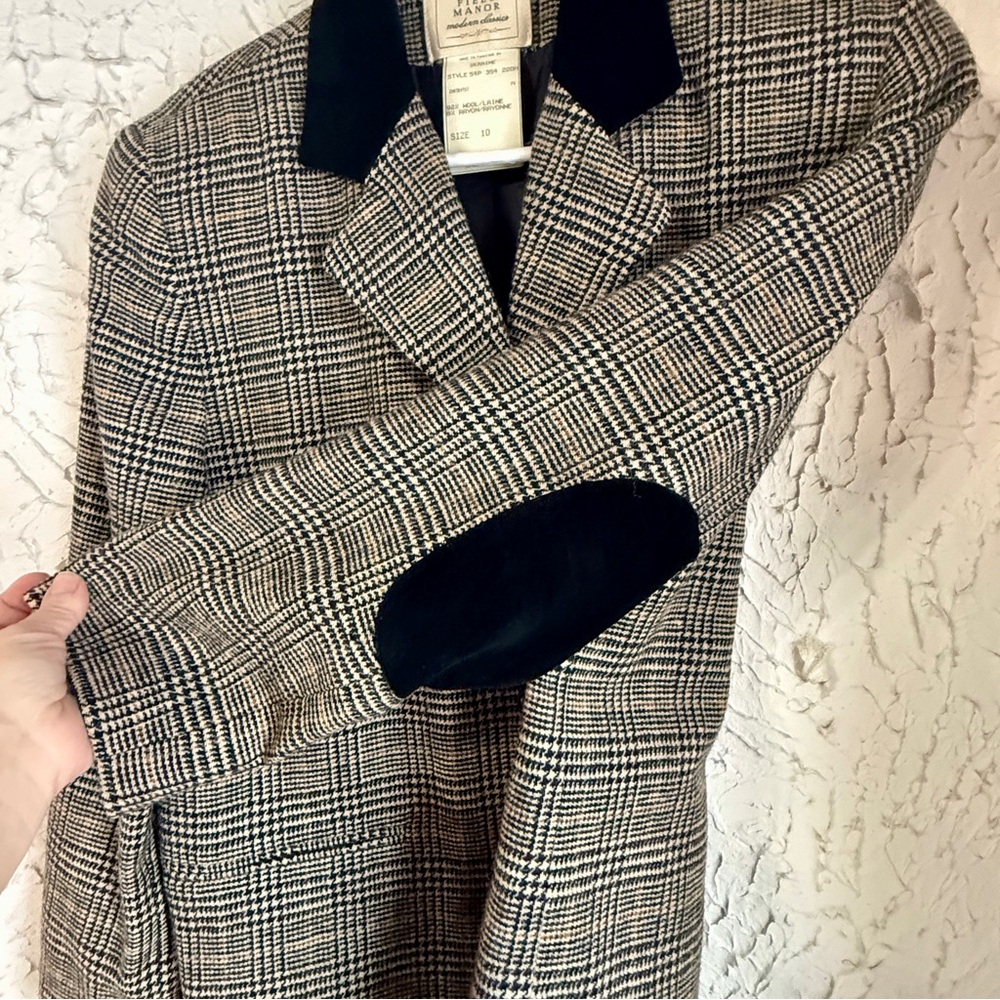 Field Manor Wool Blazer Size 10 I Houndstooth Wool Jacket I Classic Tailored - Picture 10 of 15